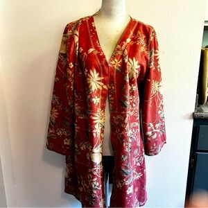 Solitaire long cardigan red floral sz large ultra-suede feel new with tag